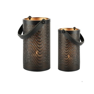 Black Steel <b>Lanterns</b> <b>Set</b> With Gold Interior Perforated Floral Design For Home Decoration Handmade Candle Votive On Sale - Product Image 5