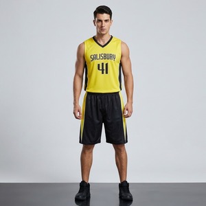 Yellow Black Basketball Jersey <b>Shorts</b> Set 41 Sublimation Print Breathable Polyester Adult Unisex Uniform - Product Image 5