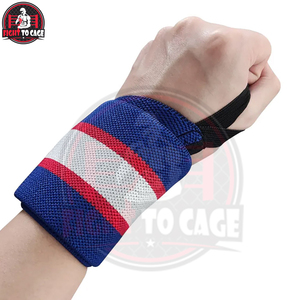 Fully Adjustable Custom Striped Fitness Training Gear Premium Quality New Trendy Wholesale Rate Blue Elastic Gym Wrist <b>Wraps</b> - Product Image 2