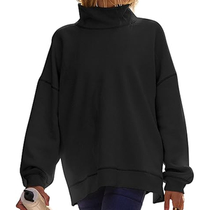 High Quality Autumn/Winter Women's Oversized Sweatshirt Stylish Streetwear Design Heavy Fleece 100% Cotton Mock Neck Custom - Product Image 1