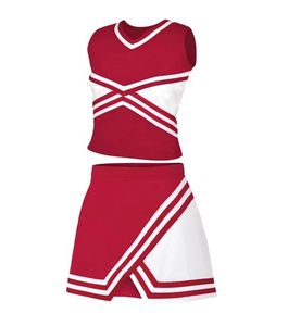 Ensemble d'uniformes de cheerleading bleu et blanc à blocs de couleur pour adultes, haut sans manches à col en V avec jupe assortie, 100 % polyester pour équipes de cheerleading - Product Image 5