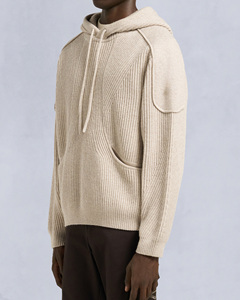 Pull en molleton tricoté à capuche coupe classique pour homme, couleur unie, décontracté, automne, 100 % coton, personnalisable OEM ODM - Product Image 3