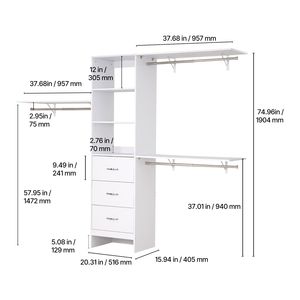 Sistema Moderno per Cabina Armadio con 3 Organizzatori in Legno Regolabili in Altezza e 3 Cassetti Estraibili per l'Organizzazione dell'Armadio - Product Image 2