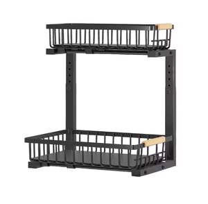 Organisateur coulissant à 2 niveaux sous l'évier pour rangement de placard de salle de bain en maille métallique noire - Product Image 1