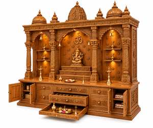 Custom Devghar Teak Wood Mandir with Storage Cabinets For Home Big Size Hand-Carved Wooden Pooja Temple For Home Puja Ghar USA - Product Image 2