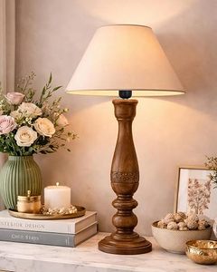 Lámpara de Mesa Inalámbrica Tradicional de PVC con Pantalla de Tela y Luz Cálida para Decoración de Sala de Estar - Product Image 1