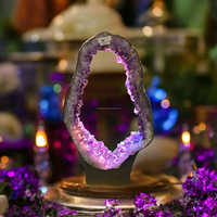 Géode de quartz améthyste brésilienne de qualité supérieure, grappe naturelle sculptée, tranche violette foncée, cristal de pierre précieuse en vrac