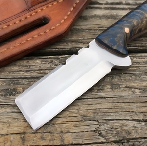 Custom Handmade J2 Steel Bull Cutter Knife Blue Resin <b>Pinecone</b> Handle Fixed Blade Knife with Cross Stamped Leather Sheath - Product Image 2