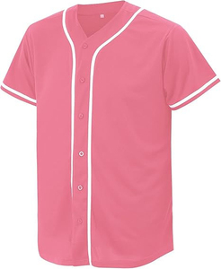 เสื้อเบสบอลสีชมพูพร้อมขอบสีขาวและดีไซน์ติดกระดุมด้านหน้า - Product Image 1