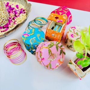 Luxury Handmade Embroidered Bangle Storage Box Set Floral Jewelry Organizer with Round & Rectangular <b>Cases</b> Ethnic <b>Vanity</b> Storage - Product Image 2