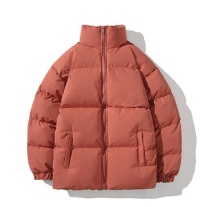 Veste matelassée unisexe OEM couleur crème, col montant, fermeture éclair, coupe-vent, en polyester épais, manteau d'hiver décontracté avec poches - Product Image 5