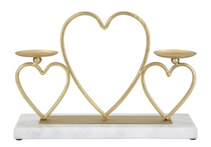 Elegante Portavelas con Forma de Corazón Dorado y Base de Mármol para Decoración del Hogar en San Valentín - Product Image 1