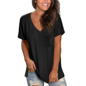 T-shirt décontracté pour femme à manches courtes et col rond en coton/bambou, personnalisable avec logo, respirant, léger, tricoté, uni, élégant - Product Image 2