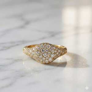 Dainty Stacking Round Cut Diamond <b>Dome</b> <b>Ring</b> Lab Grown 14K Solid Gold Romantic Wedding Anniversary Charm Gift For Girlfriends - Product Image 1