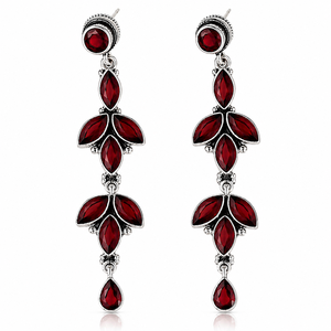 Wholesale Oxidized Silver-Plated Bezel Setting Zircon Drop Earrings Bell Leaf Design Bohemian Ethnic <b>Wedding</b> Long Women Jewelry - Product Image 1