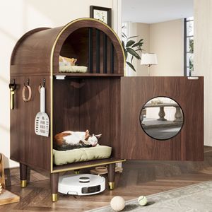 2-in-1 Cozy <b>Cat</b> Litter <b>Box</b> Enclosure Rectangle-shaped Cute Kitty Condo with Bed and Shelter Furniture for Two <b>Cats</b> - Product Image 2