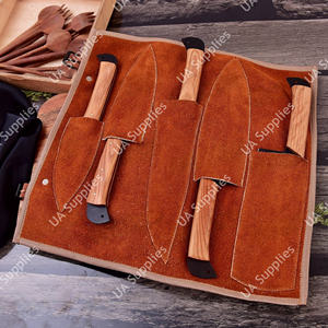 Ensemble de 5 couteaux de chef multifonctionnels en acier inoxydable brossé, faits à la main, avec manche ergonomique en olivier, légers et à lame pleine longueur - Product Image 6