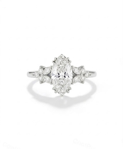 แหวนหมั้นทรงมาร์คีส์สำหรับผู้หญิง ชุบทอง 14K ประดับเพชรเลี้ยงในห้องปฏิบัติการ ดีไซน์ดอกไม้ แหวนเจ้าสาวลายใบไม้แบบวินเทจ ของขวัญวันครบรอบ - Product Image 4