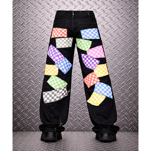 Nouveau design 2026 – Jean en denim délavé noir multi-couleurs avec patchs, coupe ample et déchirée pour homme - Product Image 2