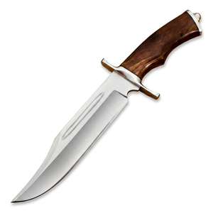 Cuchillo Bowie de punta curva hecho a mano OEM/ODM, hoja de acero D2, mango de acero D2 con funda de cuero, cuchillo personalizado para exteriores - Product Image 1