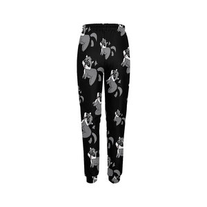 Cartoon Raccoon Print Knitted Jogger <b>Pants</b> Mid Waist Drawstring Casual Full Length Breathable Regular Fit Women's <b>Pants</b> - Product Image 3