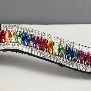 Banda de cuero para la frente con forma curva Para Caballo, impresionante, de 5 filas, cadena de cristal multicolor preciosa en todos los tamaños - Product Image 3