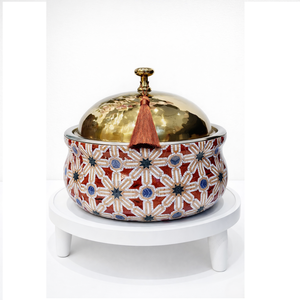 Plat de service isotherme double en acier inoxydable avec motif toile de Jouy bleu, design émaillé, antiadhésif et durable, pour maintenir les aliments au chaud - Product Image 3