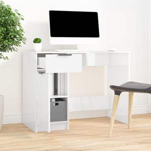 Bureau d'ordinateur rectangulaire en bois d'ingénierie blanc brillant - Product Image 1