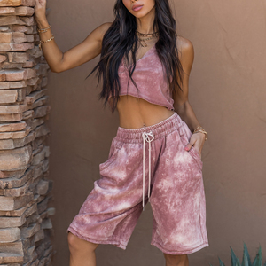 Shorts de survêtement vintage délavés à jambe large pour homme, avec cordon de serrage à la taille, amples, en molleton de coton lavé pour l'hiver - Product Image 2