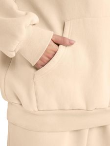 Conjunto Deportivo con Capucha para Mujer, Color Beige, Manga Larga, Estilo Casual, Holgado, Sudadera y Pantalones con Bolsillos Laterales, Ropa de Otoño - Product Image 2