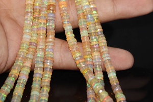 100% arrivée naturelle coupe éthiopien jaune opale à facettes pneu opale de feu pneu Heishi forme roue forme perle pour la fabrication de bijoux - Product Image 4