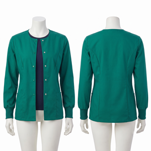 Chaqueta Sanitaria para Mujer, 65% Poliéster 35% Algodón, Sarga 180 GSM, Color Verde Azulado, Panel Princesa, Bordado Personalizado, Serigrafía, Transferencia Térmica - Product Image 1