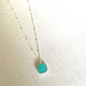 Turquoise Square Pendant Sterling Silver Adjustable <b>Chain</b> Blue Stone Children's Rhodium Plated Handmade Necklace Jewelry - Product Image 1