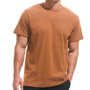 Camiseta de Punto para Hombre, Color Óxido, Manga Corta, Cuello Redondo, Color Sólido, Estilo Casual, Corte Regular, Transpirable, 100% Algodón Jersey - Product Image 2