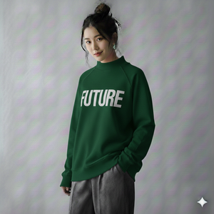 Everyday Comfort Women Mockneck Oversized Fleece Sweatshirt <b>Drop</b> Shoulder Long Sleeves Solid Winter Front Logo Casual Wear - Product Image 4