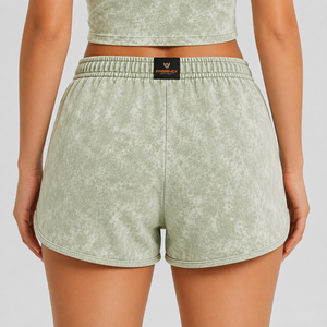 Shorts décontractés pour femmes à taille élastique, délavés à l'acide, 100 % coton, écologiques, faible MOQ, dernier design, vente chaude, respirants, marque privée - Product Image 4