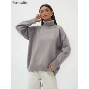 Bornladies Chic Women's Turtleneck Sweater Thick <b>Warm</b> Oversized Pullover for Autumn Winter Casual Loose Knitted <b>Jumper</b> Top - Product Image 1