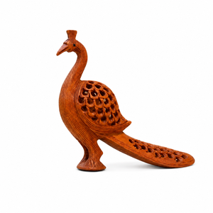 Statue de paon en bois artisanale |   Figurine d'oiseau en bois sculpté |   Décoration d'intérieur - Product Image 4