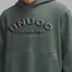 Pull surdimensionné en molleton de coton 100% avec logo personnalisé, sweat à capuche gaufré en 3D pour hommes, sweat-shirt à capuche sans épaule tombante - Product Image 6