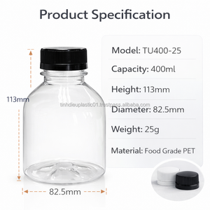Botellas de Plástico PET Virgen de Primera Calidad de 400 ml, Aptas para Alimentos, a Prueba de Fugas, con Tapa de Rosca Reciclable para Jugos, Smoothies, Té y Bebidas Frías - Product Image 5