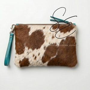 SEHRAINN Western Tooled Leather Cowhide <b>Wristlet</b> Clutch Turquoise Floral Zipper Pouch with Wrist Strap Bohemian Style - Product Image 4