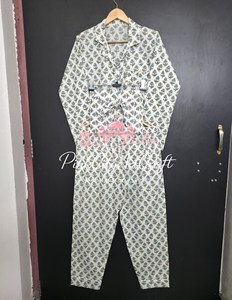 Women's 2-Piece Flock Print 100% Cotton Pajama Set Long Sleeve Shirt Ankle-Length <b>Trousers</b>-Quick Dry Summer/Autumn/Spring - Product Image 3