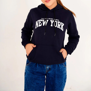 Sudadera con Capucha Azul Marino para Mujer, de Algodón, con Estampado de Letras y Emblema, Estilo Casual, Holgada, Cortavientos, Ropa Urbana para Otoño e Invierno - Product Image 4