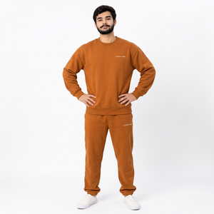 Ensemble de survêtement décontracté pour homme : sweat-shirt col rond bordeaux uni et pantalon de survêtement à taille élastique - Product Image 3