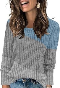 Suéteres Ligeros para Mujer, de Manga Larga, Tejido, con Bloques de Color, Cuello Redondo, para Otoño e Invierno - Product Image 4