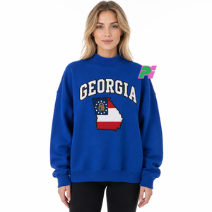 Sudadera de cuello alto Georgia para mujer, negra, con mapa del estado bordado, corte oversize, para otoño - Product Image 1
