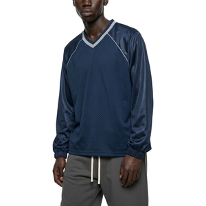 Camiseta Deportiva de Manga Larga con Cuello en V y Malla Perforada Azul Marino para Hombre, Venta al Por Mayor, Personalizable - Product Image 2