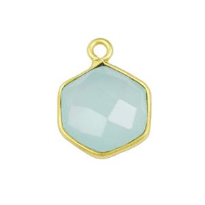 Colgante Hexagonal de Calcedonia Aqua Hecho a Mano, Gema Natural, Plata de Ley 925, Amuleto para Joyería - Product Image 1