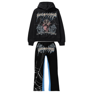 100% conception personnalisée pantalons de survêtement d'hiver survêtement par fabricant grande taille sérigraphié sweat à capuche empilé survêtement évasé - Product Image 1