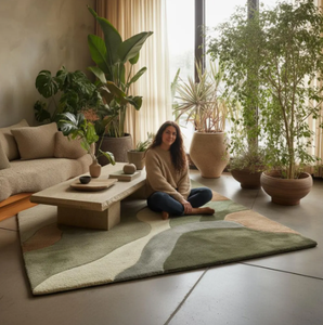 พรมทอมือลายนามธรรม ทำจากขนสัตว์/ไหม สีสันสดใส เป็นมิตรกับสิ่งแวดล้อม กันลื่น สไตล์โมเดิร์น ปรับแต่งขนาดได้ ใช้สำหรับสวดมนต์หรือเด็กๆ - Product Image 3